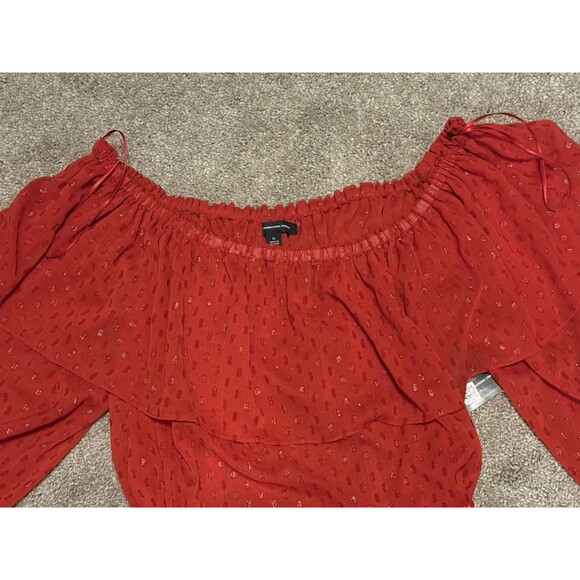 International Concepts INC Red Off Shoulder Polka Dot Shimmering Blouse Size XL - Picture 12 of 14